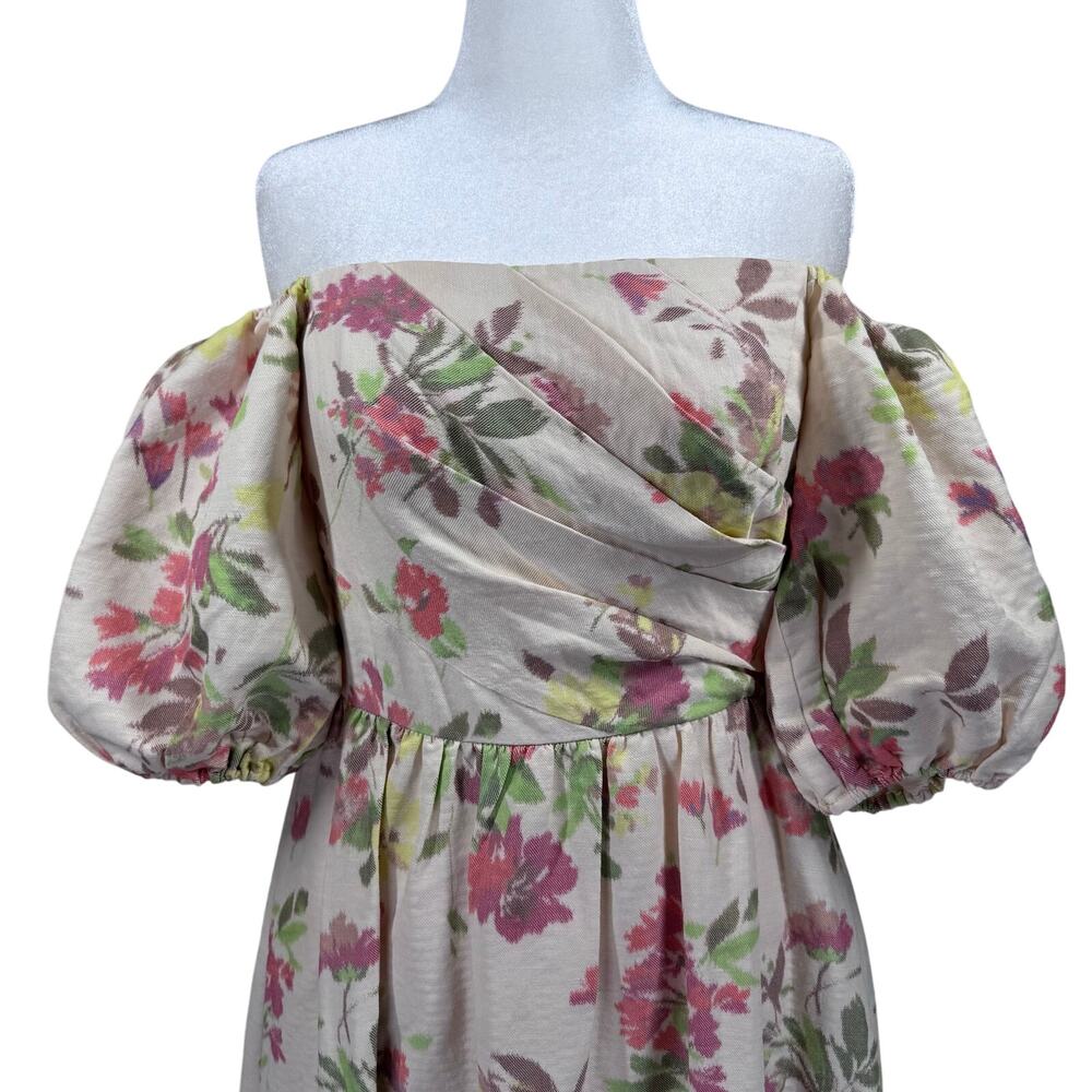 Shoshanna Off-Shoulder Floral Midi Dress -‎ Cream and Pink - Picture 5 of 16